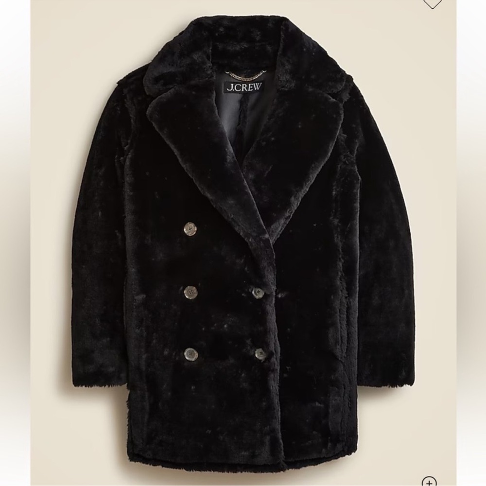 New J. Crew Faux Fur Black Fur Coat S